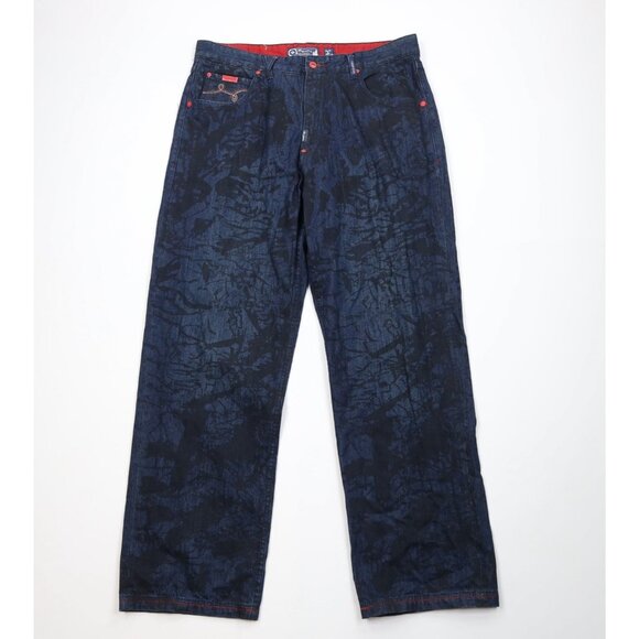 Vintage LRG Lifted Research Group Mens 40x36 Abstract Baggy Wide Leg Denim Jeans